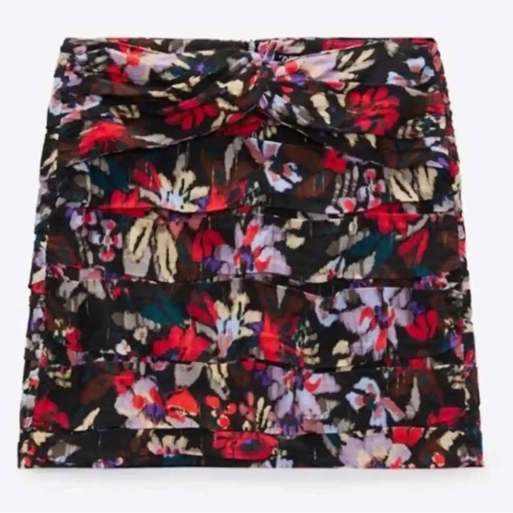 Zara Floral Knotted Detail High Rise Miniskirt, sz XS
